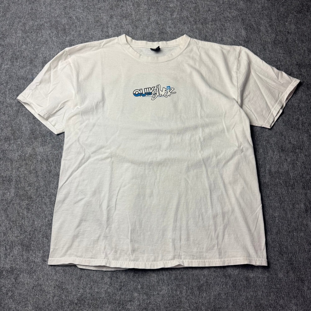 Vintage Quiksilver T Shirt XL White Graphic Surf Skate Y2K Made In Mexico